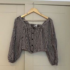 Maroon gingham peasant top from Madewell